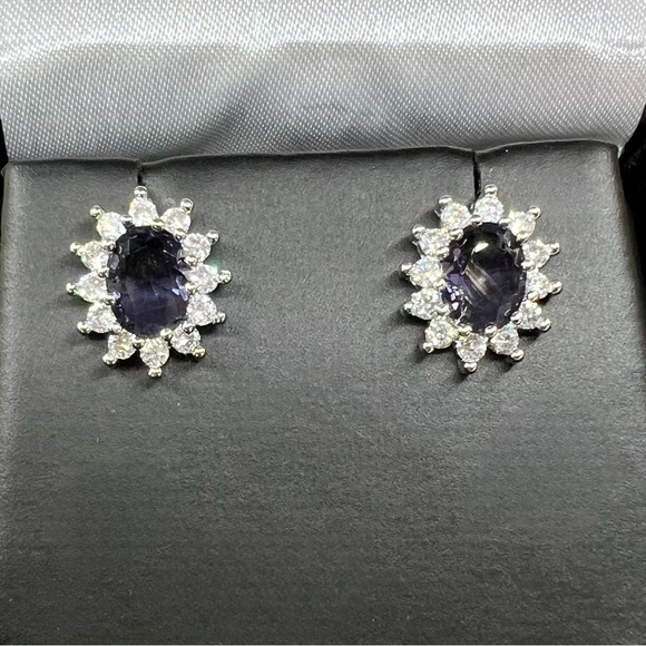 NIB S925 Stamped Silver Amethyst & Zircon Earrings - Picture 1 of 12